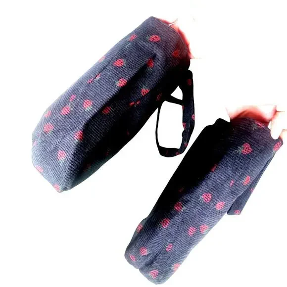 Tote Bag Black w/ Purple Strawberry Printed Lightweight Coquette Soft Girl NWT - Picture 5 of 6